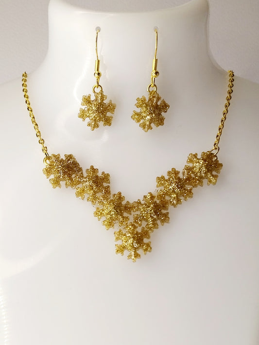 Komplet verižica in uhani, snežinka