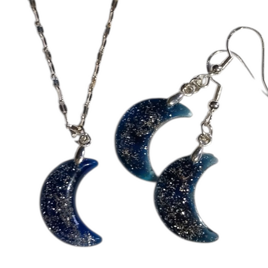 Srebrni komplet verižica in uhani Moon light